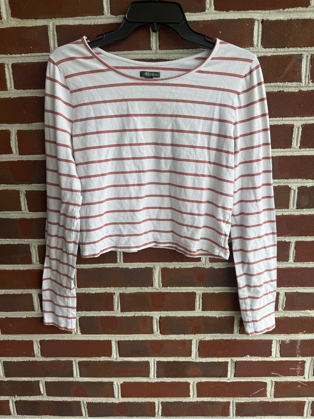 wild fable White and Dusty Rose Striped Long-Sleeve Crop Top